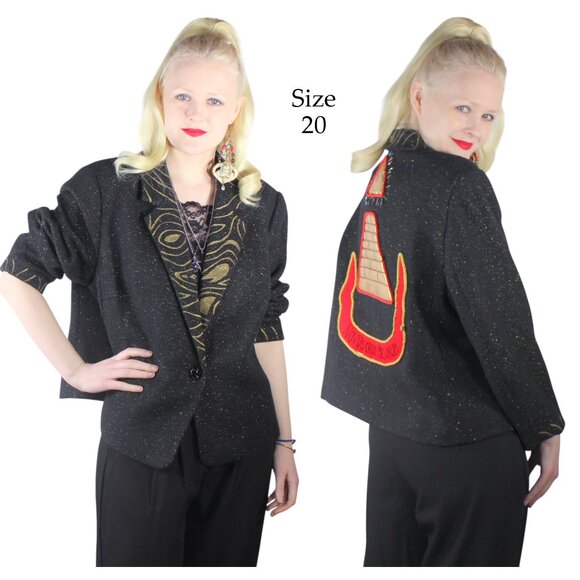 Desperately Seeking 80s Pyramid Style Size 20 Black Glitter Susan Jacket